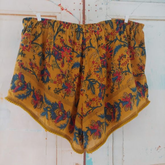 ZARA trafaluc collection multi color boho stretch waist short/XS/mustard, blue - Picture 5 of 6